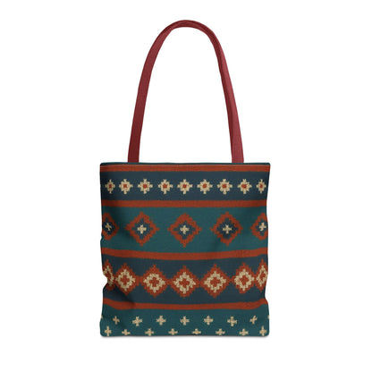 Southwestern diamond pattern tote bag with Aztec tribal geometric print from Printify, featuring sturdy handles and vibrant design.