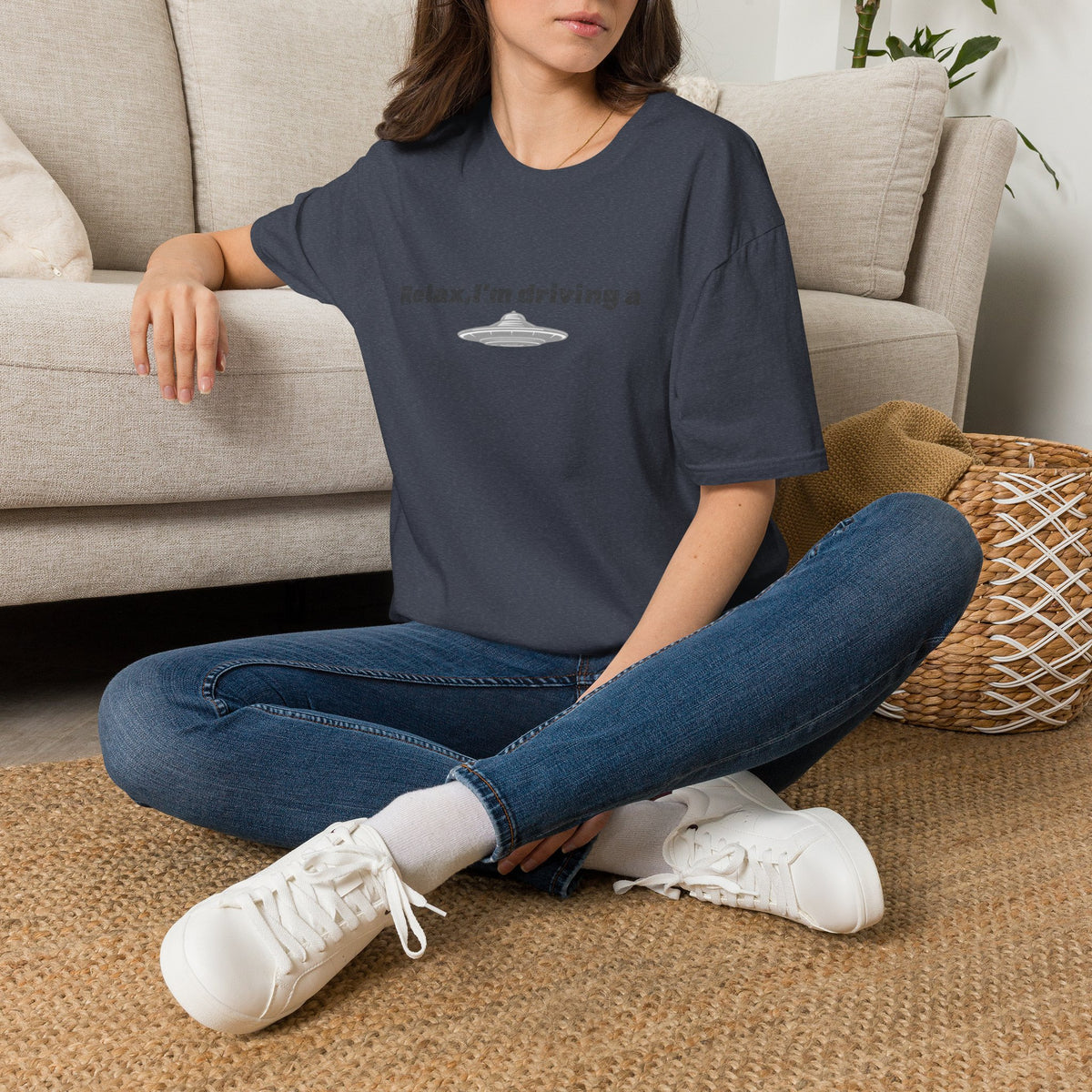 Funny alien graphic T-shirt featuring a UFO design, perfect sci-fi gift, by Printify, on a casual unisex tee.