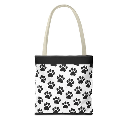 Eco-friendly paw print tote bag by Printify, featuring a stylish design, perfect for dog and cat lovers to carry essentials.