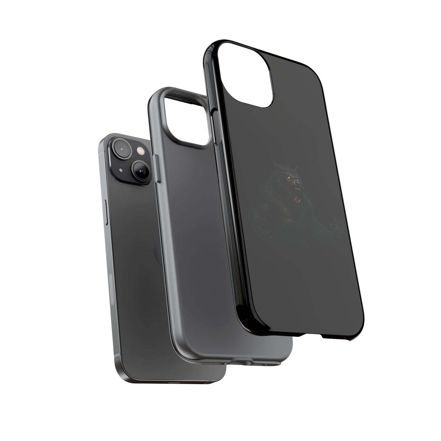 Dark monster graphic werewolf phone case by Printify showing a tough protective design for smartphones.