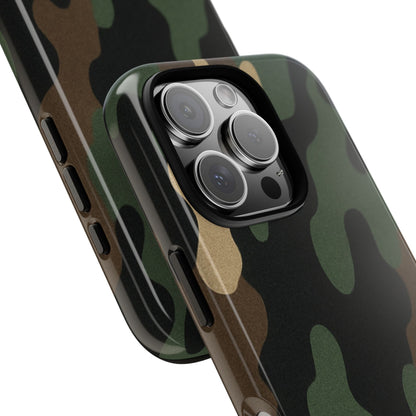 Rugged military green camo phone case by Printify providing durable protection for a smartphone.
