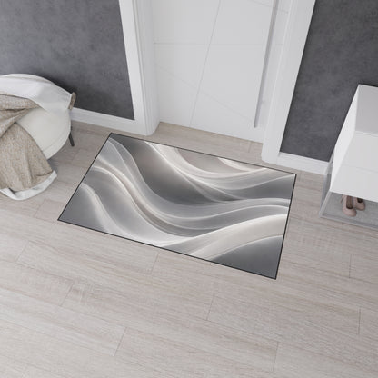Abstract Gray Wave Floor Mat | Modern Entryway Rug, Non-Slip