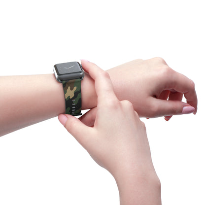 Green camouflage silicone Apple Watch strap by Printify, flexible watch band with camo pattern for Apple Watch accessories.
