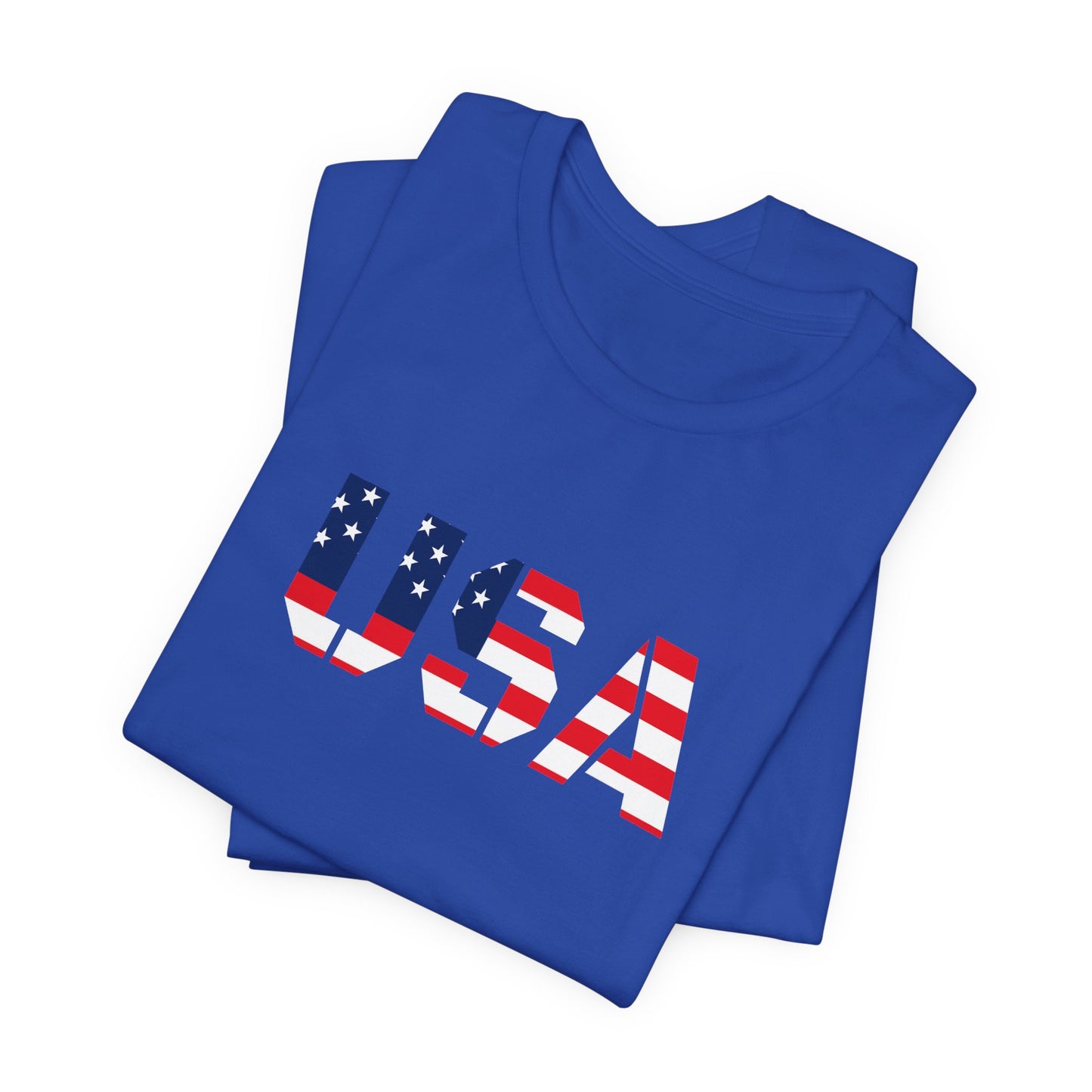 USA Flag Text Tee — Patriotic Fourth of July T-Shirt