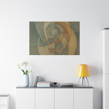 Abstract geometric circles on a matte canvas print by Printify, showcasing modern shapes and vibrant colors.