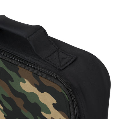 Printify camo insulated lunch bag tote, perfect for school, work, and travel, with a camouflage pattern and insulated interior.
