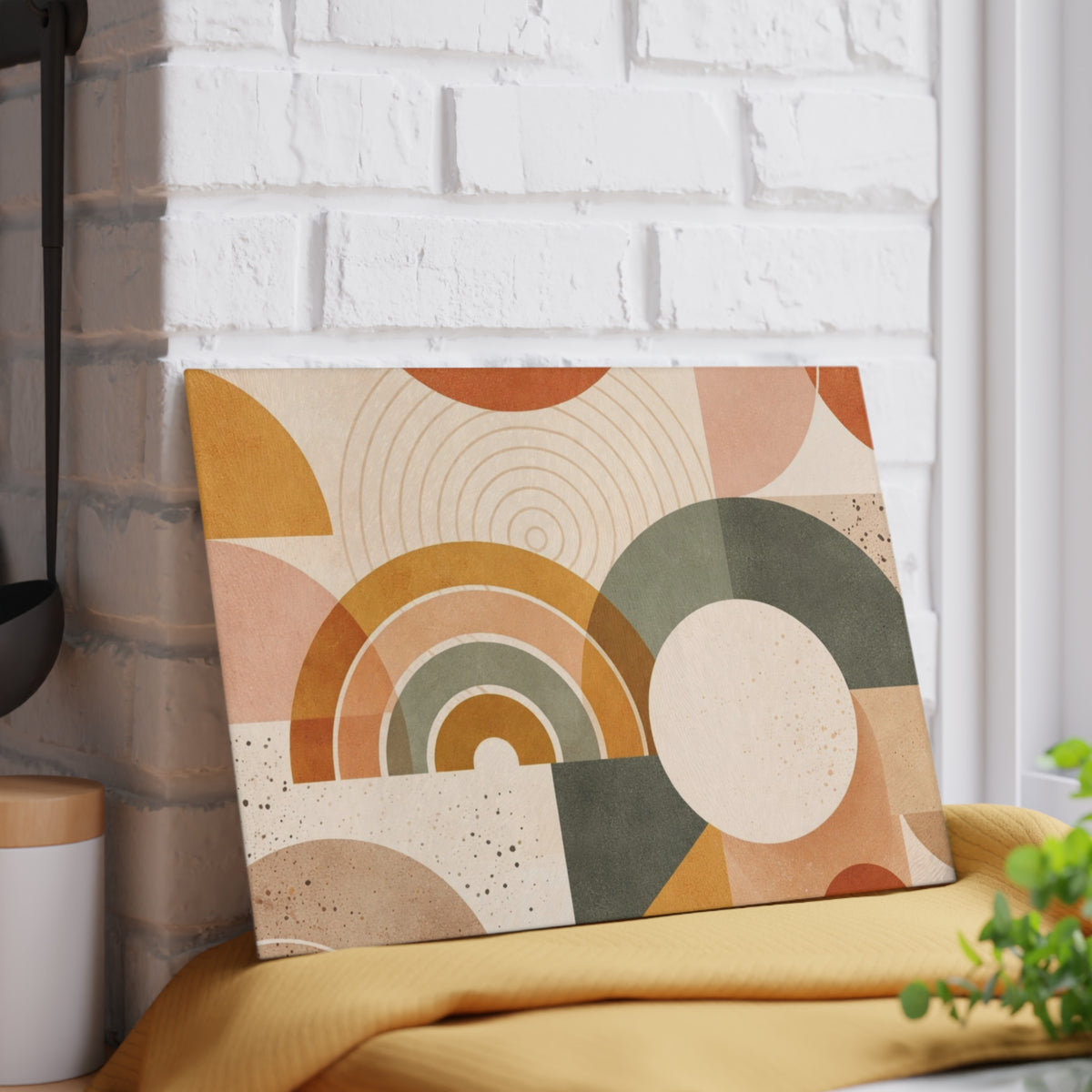 Mid-Century Geometric Glass Cutting Board – Retro Rainbow Kitchen Decor
