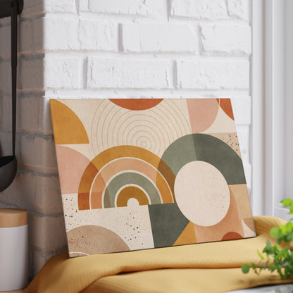 Mid-Century Geometric Glass Cutting Board – Retro Rainbow Kitchen Decor
