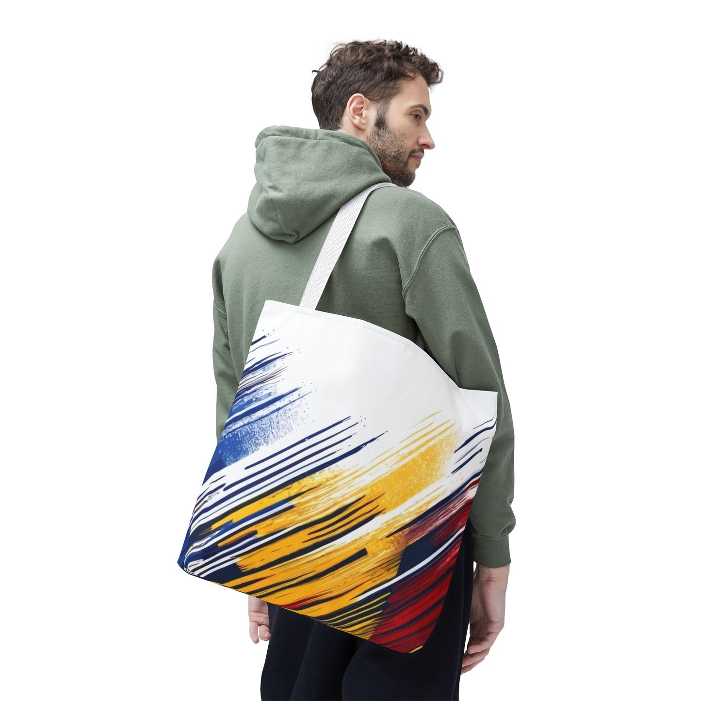 Abstract Brushstroke Tote Bag - Bold Red, Yellow & Blue All-Over Print