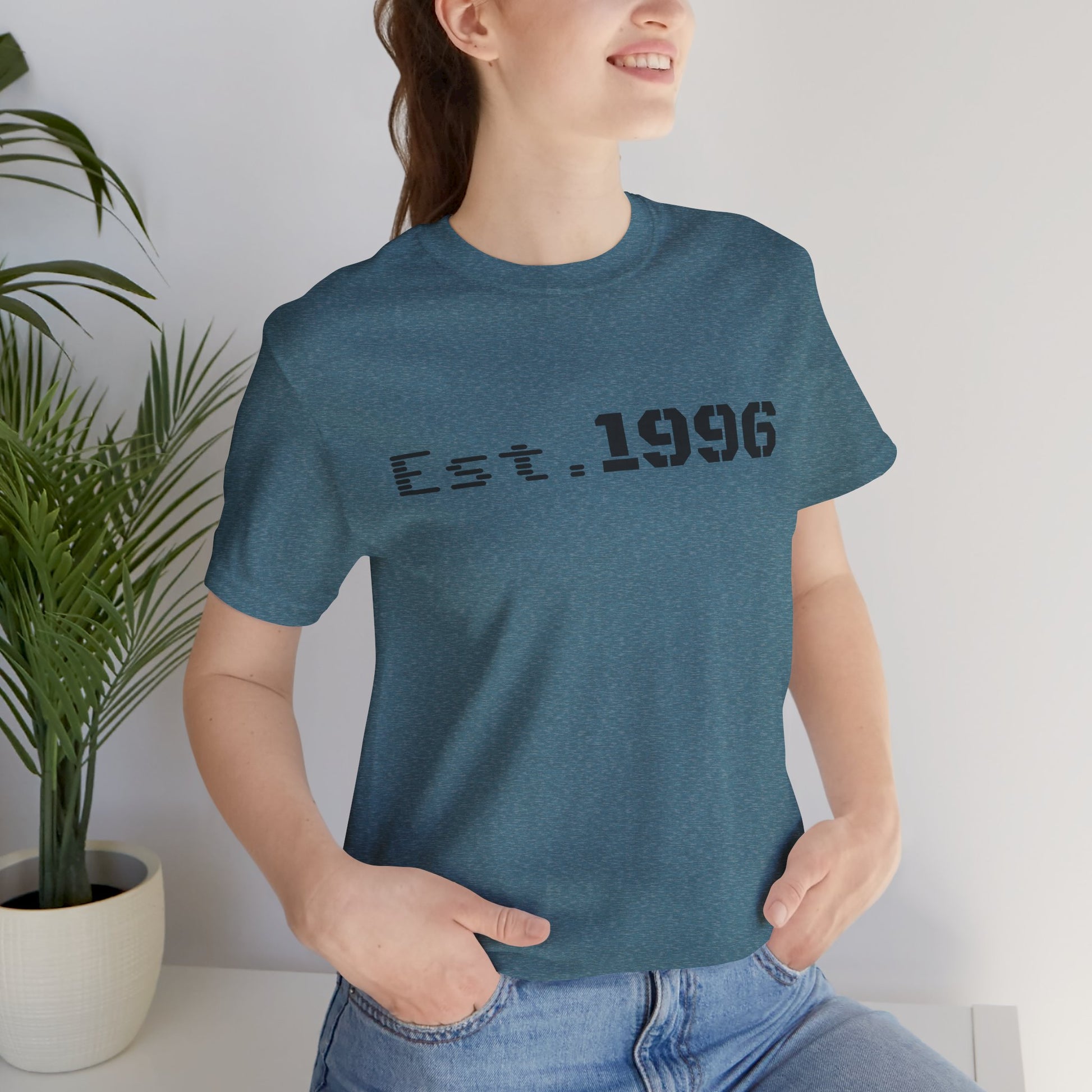 Vintage Est. 1996 T-shirt by Printify featuring a classic design, perfect as a birth year birthday gift.