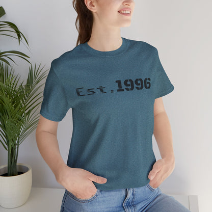 Vintage Est. 1996 T-shirt by Printify featuring a classic design, perfect as a birth year birthday gift.