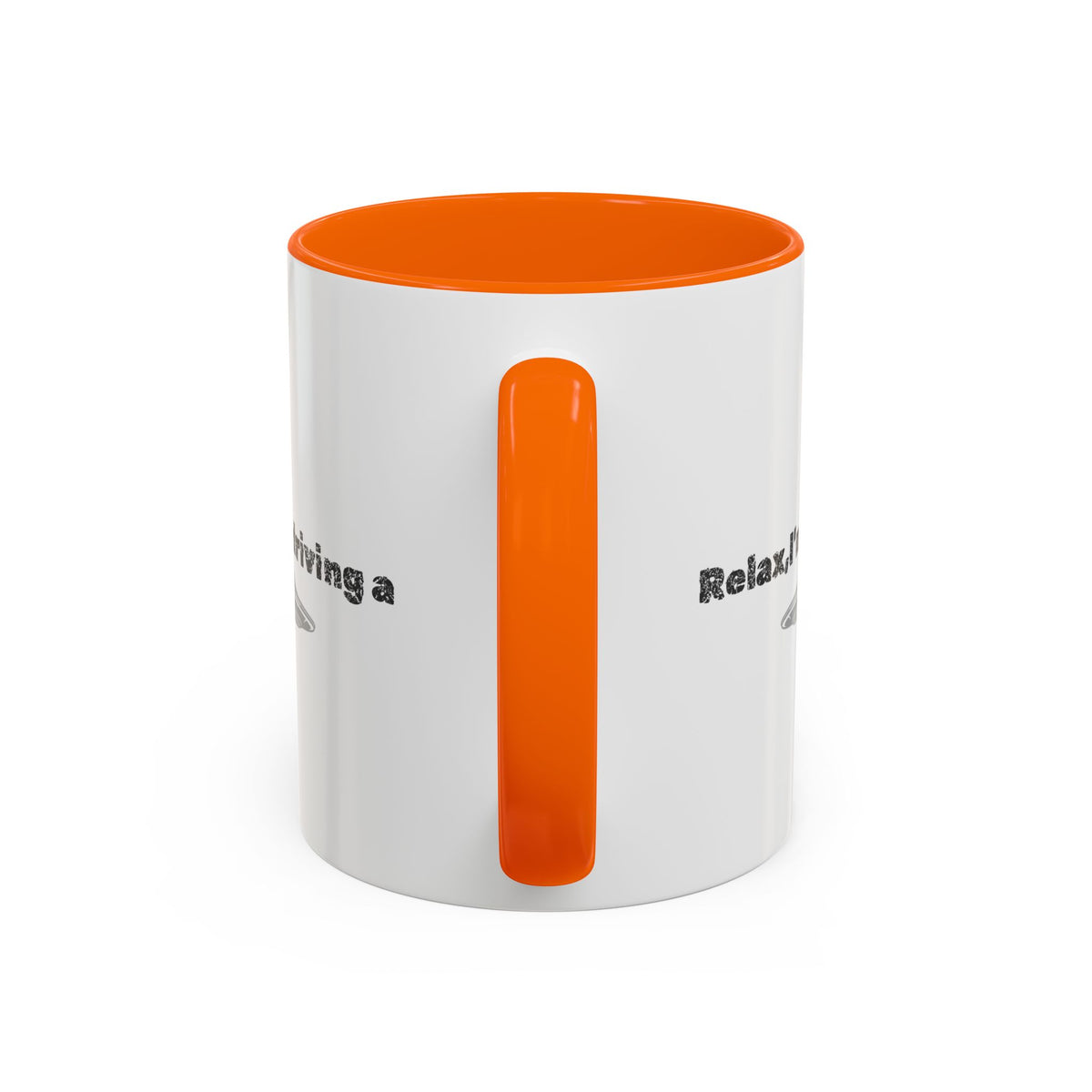 Ceramic coffee mug with UFO accent and "Relax, I’m Driving" text, available in 11 or 15 oz sizes, by Printify.