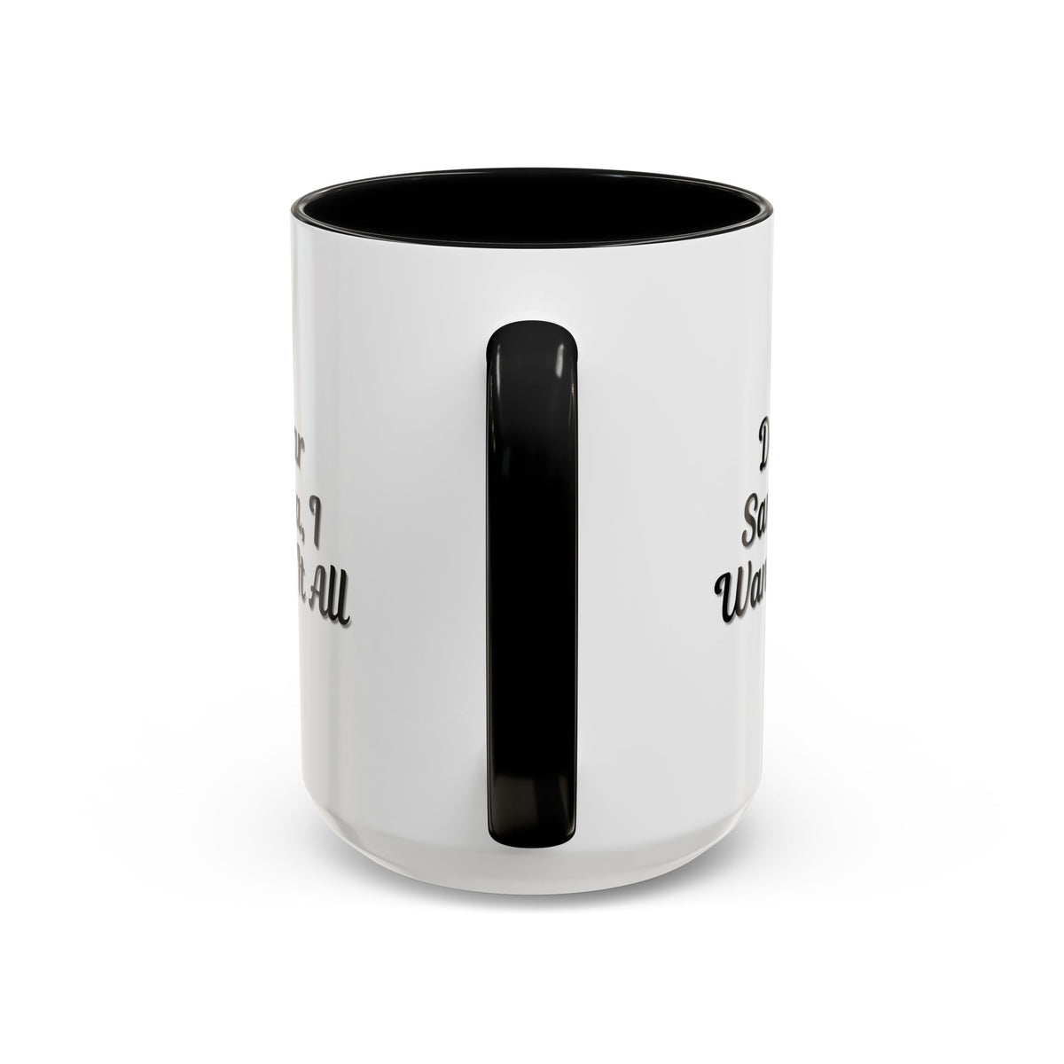 Printify holiday coffee mug with "Dear Santa I Want It All" message, festive Christmas design, perfect for holiday gift-giving.