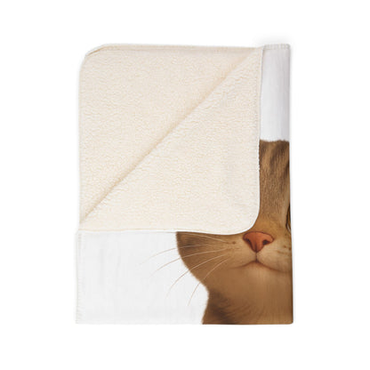 Soft Cozy Cat Sherpa Blanket by Printify featuring a warm throw with cat-themed design, perfect for cozy nights and gift-giving.