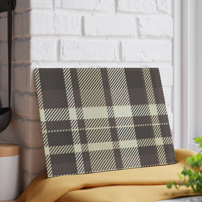 Plaid Glass Cutting Board — Neutral Buffalo Check Kitchen Board
