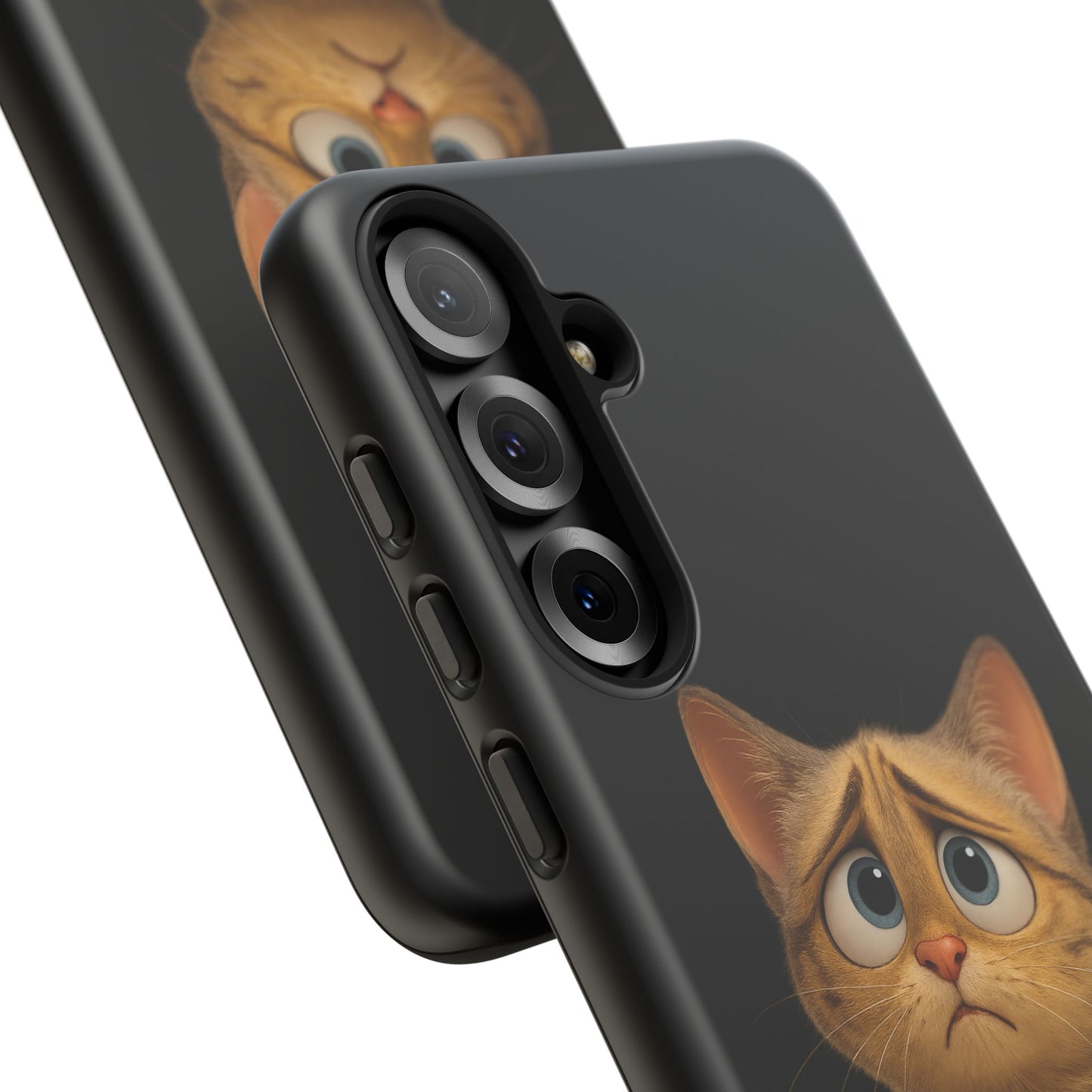 Cute sad kitty print phone case for iPhone, protective and stylish, made by Printify featuring a sad kitten design.