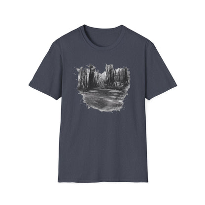 Unisex Softstyle T-Shirt with Abstract Landscape Art, Casual Wear, Gift for Art Lovers, Everyday Fashion, Nature Inspired Tee - TRV