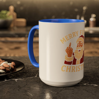Merry Fucking Christmas Mug — Funny Santa Middle Finger Coffee Cup (11oz & 15oz)
