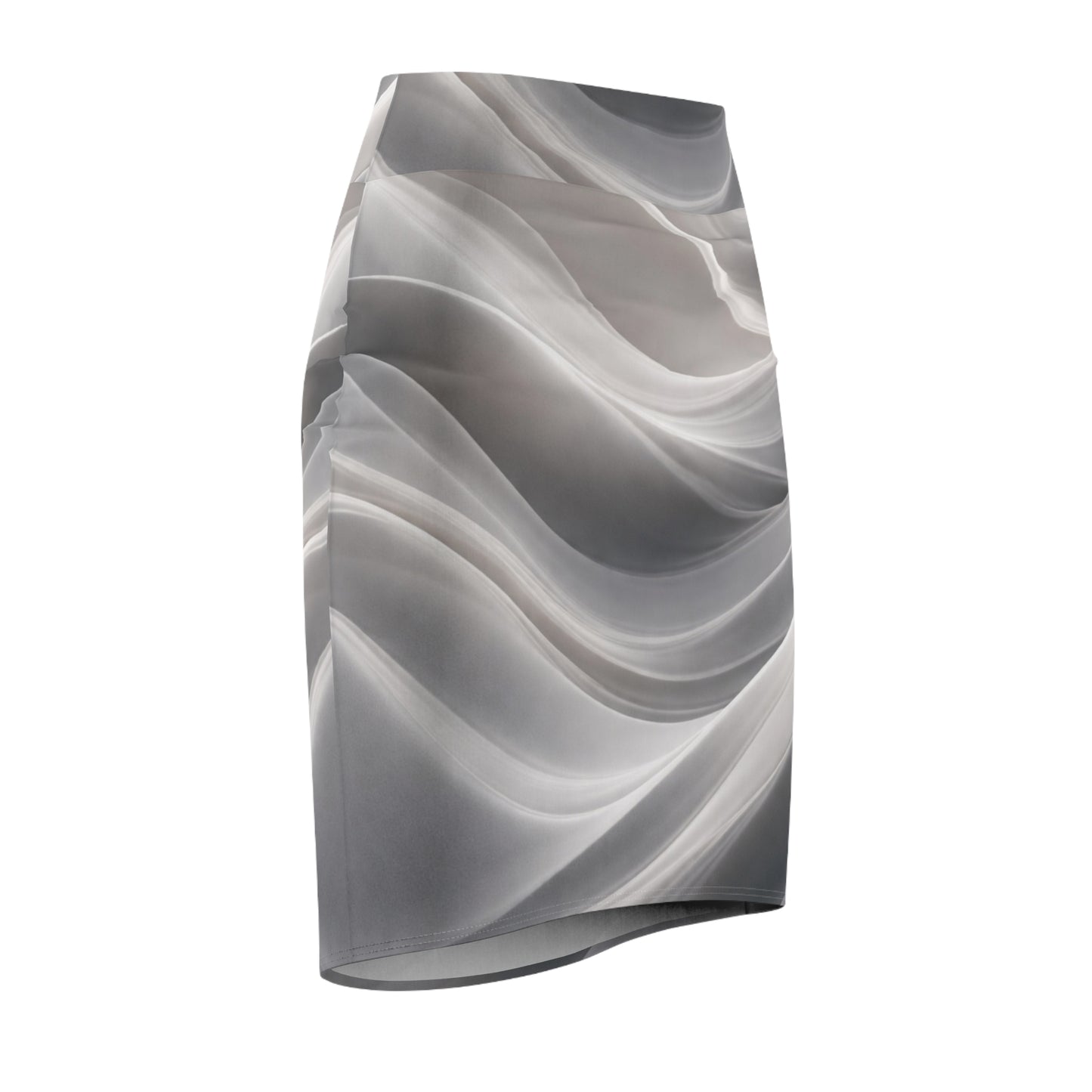 Abstract Gray Wave Pattern Pencil Skirt | Monochrome Swirl Design