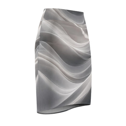 Abstract Gray Wave Pattern Pencil Skirt | Monochrome Swirl Design