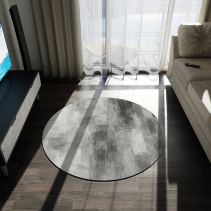 Modern round Printify area rug with minimalist design, perfect as a living room accent in contemporary home decor.