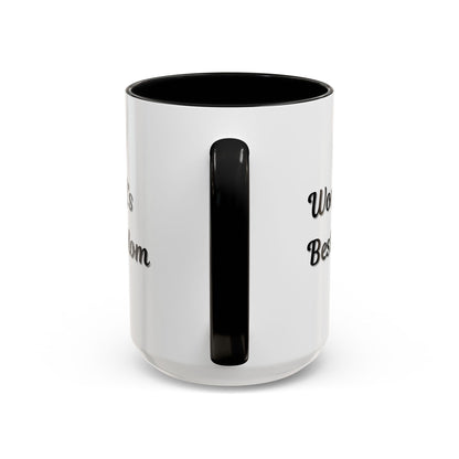 Black-trim ceramic coffee mug with "World's Best Mom" accent design, perfect for Mother's Day gift from Printify.