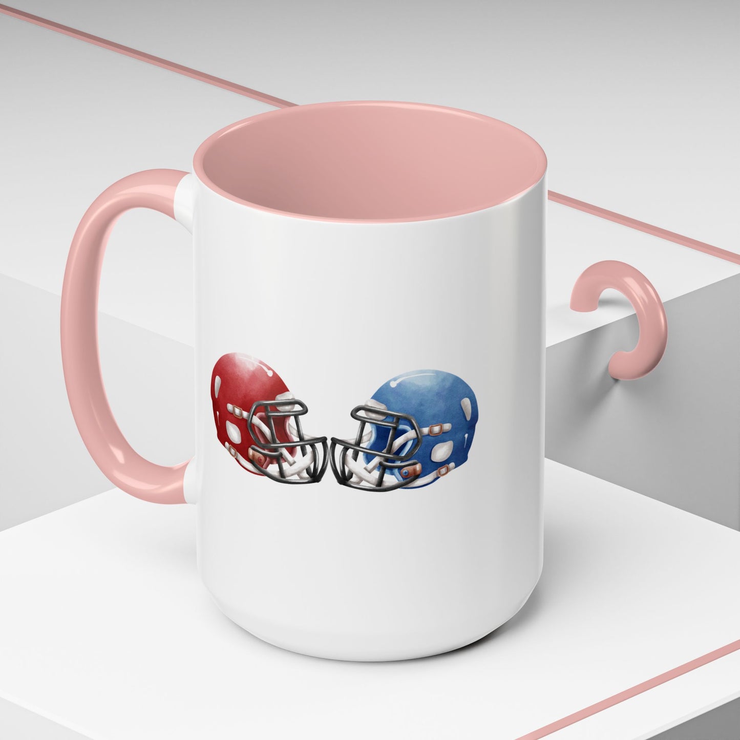 Football Helmet Coffee Mug — Red vs Blue Rivalry Accent Mug (11/15oz)