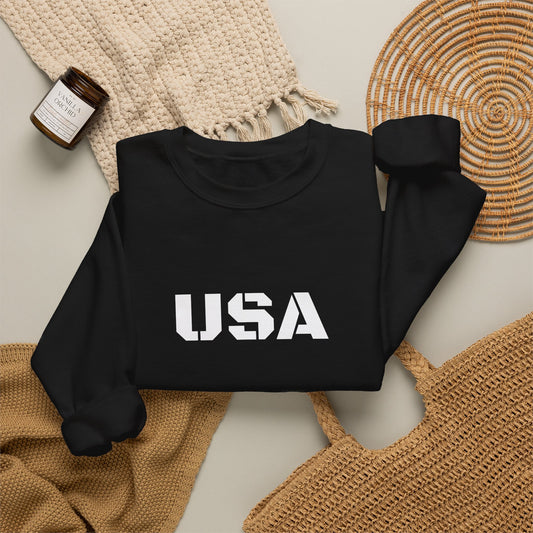 Printify USA crewneck sweatshirt with patriotic design, cozy fit, perfect for all seasons, casual and stylish American-themed clothing.