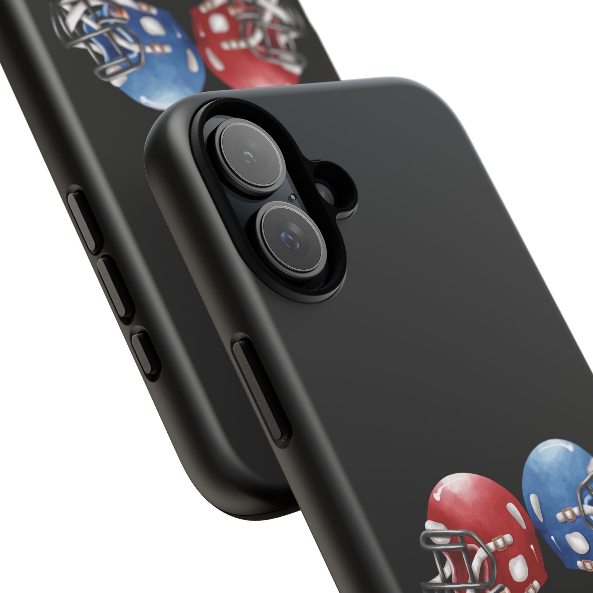 Red and blue football helmet print phone case for iPhone, durable protective case by Printify featuring bold sports design.