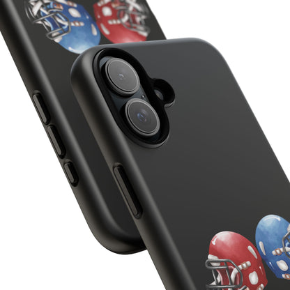 Red and blue football helmet print phone case for iPhone, durable protective case by Printify featuring bold sports design.