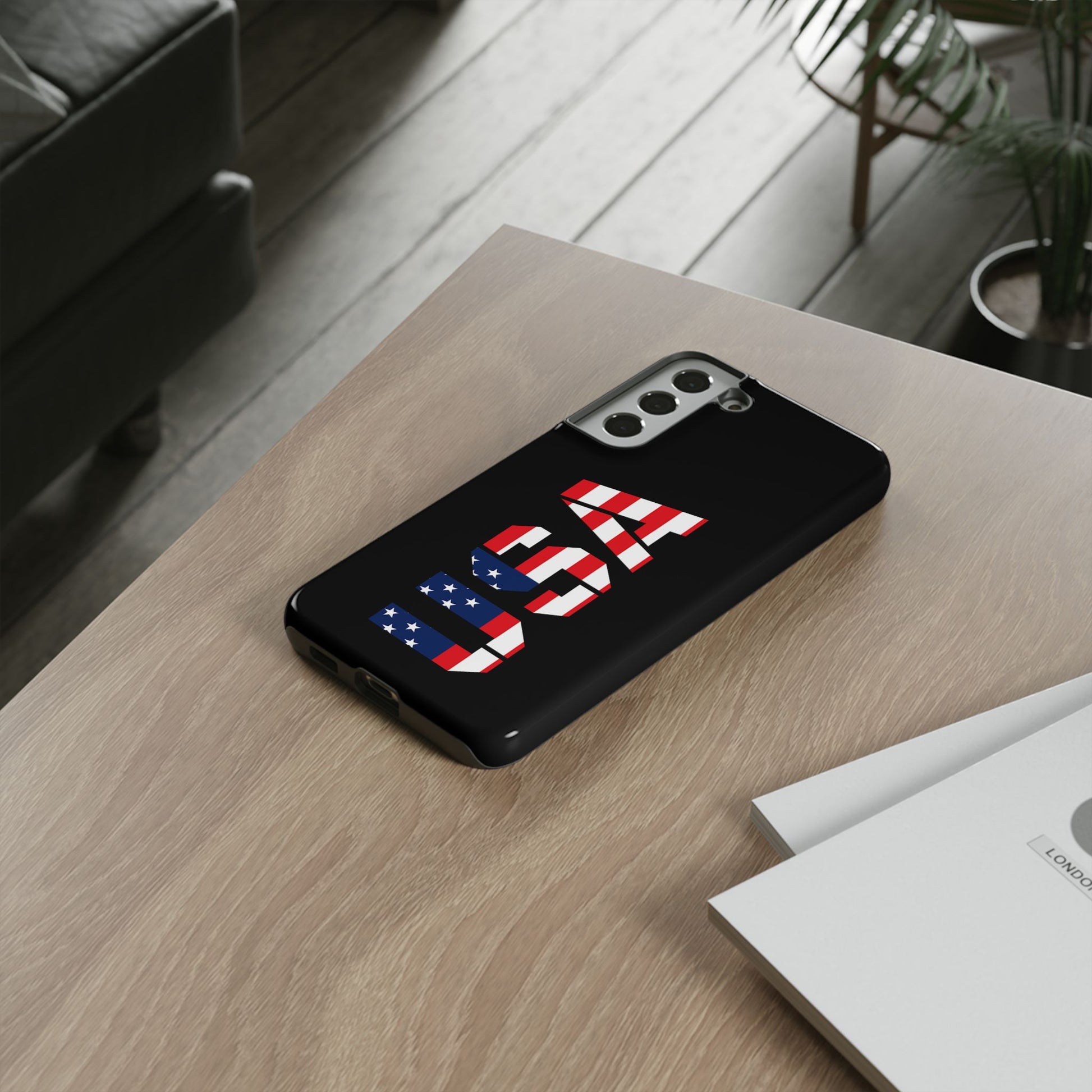USA Phone Case with American flag design from Printify, featuring a tough protective cover for smartphones.