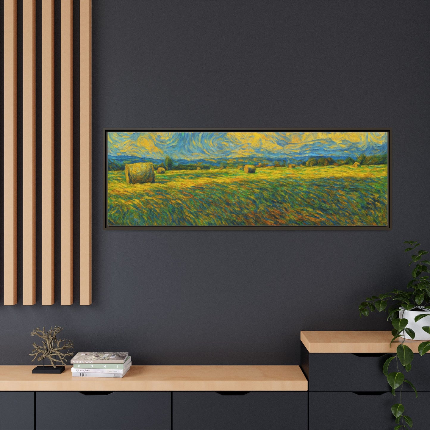Framed multi-color landscape matte canvas print by Printify featuring a scenic nature scene with vibrant colors.