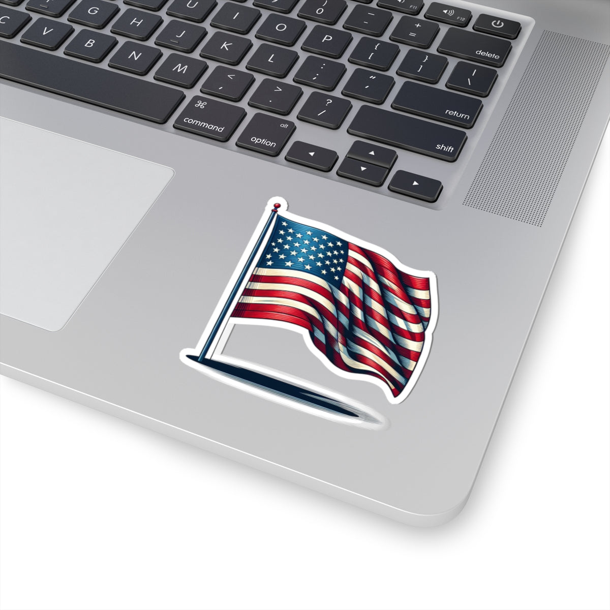 American Flag Kiss-Cut Sticker — Waving USA Decal for Laptops, Cars & Water Bottles