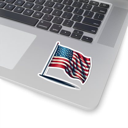 American Flag Kiss-Cut Sticker — Waving USA Decal for Laptops, Cars & Water Bottles