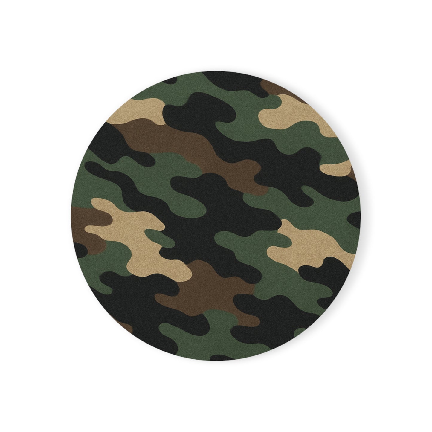 Camo Round Cork-Back Coaster — Military Green Camouflage Drink Mat