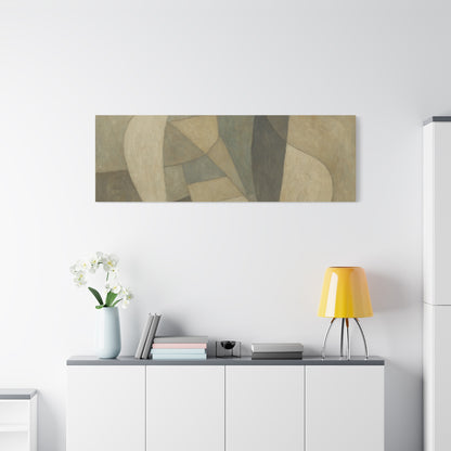 Abstract neutral geometric shapes on a matte canvas, modern wall art by Printify featuring minimalist design and neutral tones.