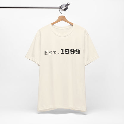 Vintage minimalist Est. 1999 T-shirt by Printify featuring simple birth year design on soft fabric.