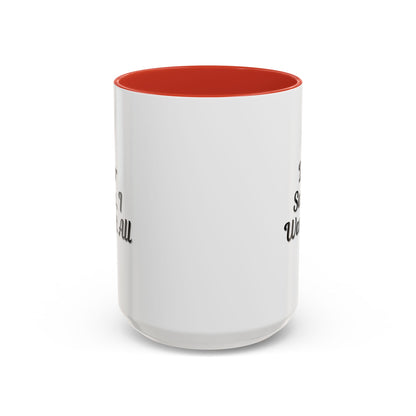 White ceramic coffee mug with "Dear Santa I Want It All" holiday Christmas message, designed by Printify.