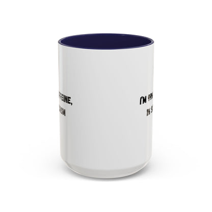 Printify ceramic coffee mug with "I'm 99% Caffeine, 1% Sarcasm" printed in bold black text on white background.