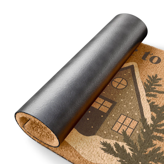 Rustic cabin welcome doormat with "Welcome" sign, ideal for house entry, made by Printify, featuring a cozy, rustic design.
