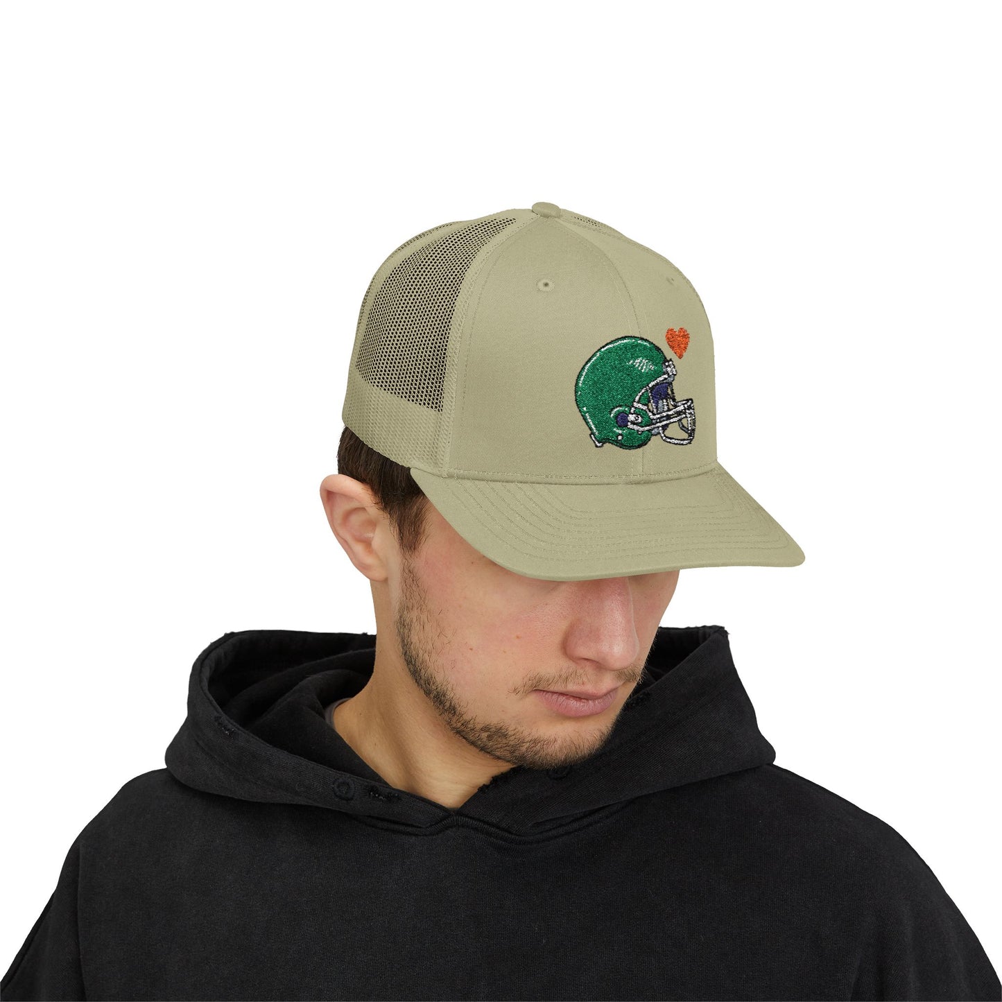 Snapback Trucker Cap with Football Heart Design - Perfect for Sports Fans, Gifts for Gamers, Casual Outings, Tailgating, and Team Spirit - TRV