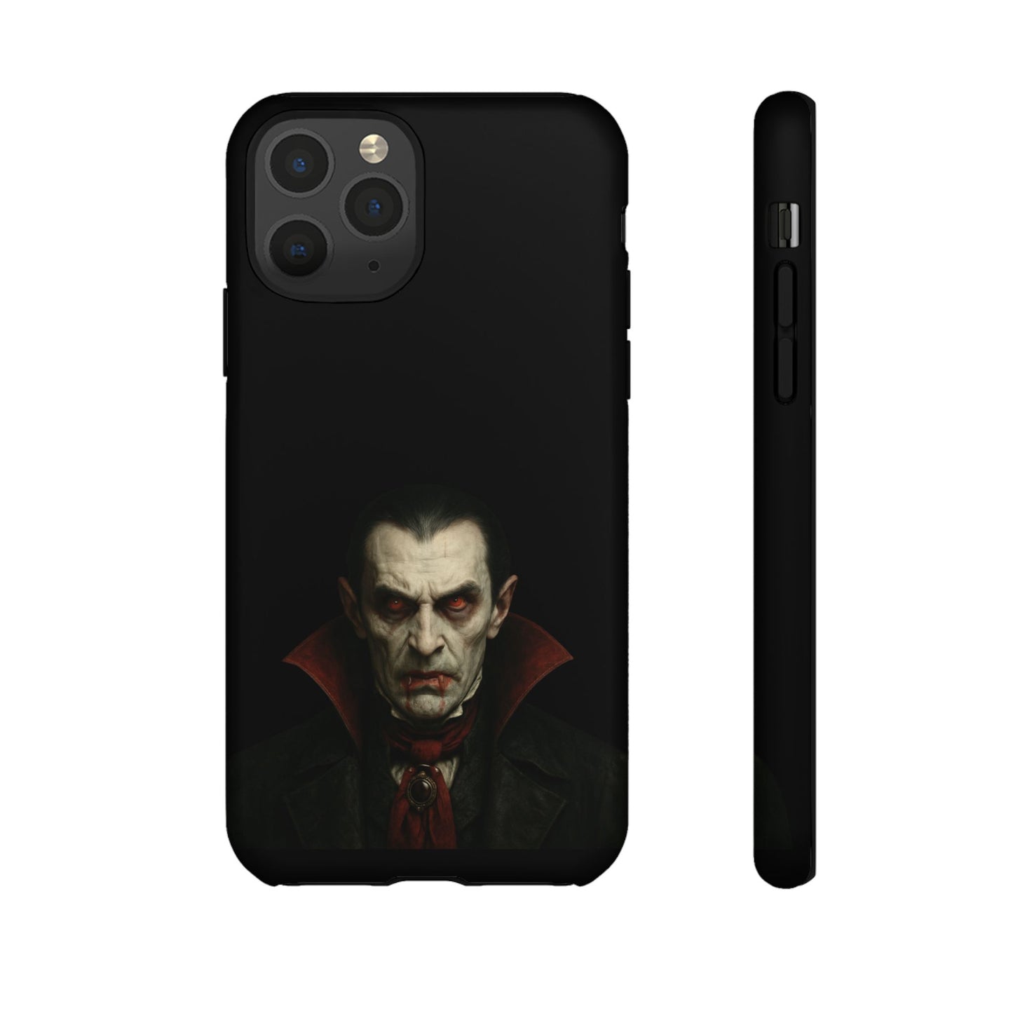 Gothic Dracula vampire portrait phone case for iPhone, featuring horror-themed artwork on a durable Printify phone cover.