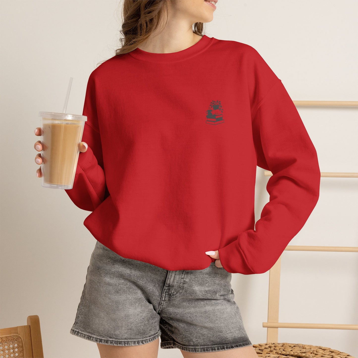 Stack of Books with Mug and Plant Sweatshirt | Cozy Reading Crewneck