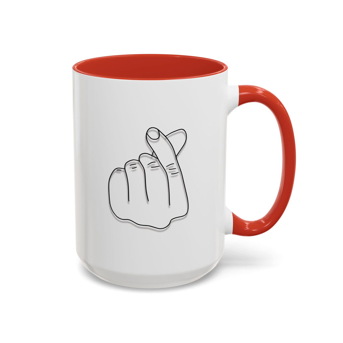 Minimal Korean finger heart accent mug by Printify, 11oz or 15oz ceramic coffee mug with simple design and clean white finish.