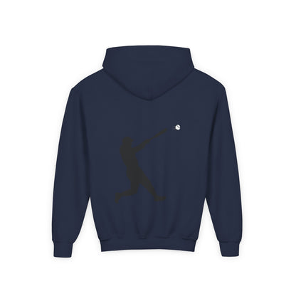 Youth baseball silhouette hoodie for kids featuring a baseball player design, made by Printify, perfect for young sports fans.