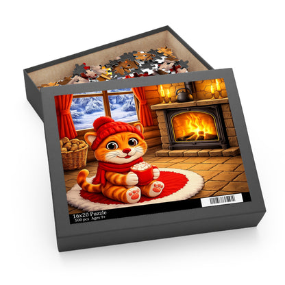 Cozy Cat by Fireplace Puzzle