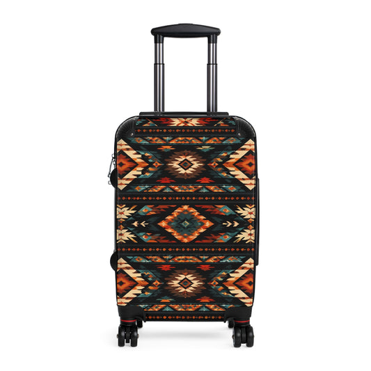 Southwest Aztec pattern carry-on suitcase by Printify, featuring tribal travel luggage with colorful geometric designs.