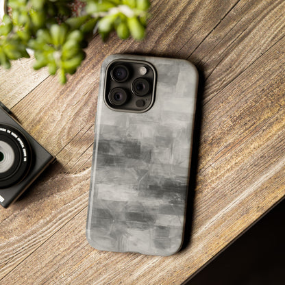 Abstract gray grid phone case for iPhone, tough protective cover by Printify with geometric design and durable material.
