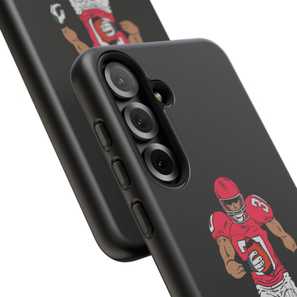 Black football player tough phone case for iPhone by Printify, featuring a sporty design and protective build.