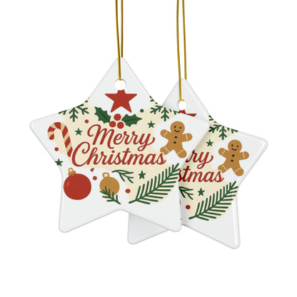 Merry Christmas Ceramic Ornament | Round | Star | Snowflake Double-Sided Holiday Decoration - TRV